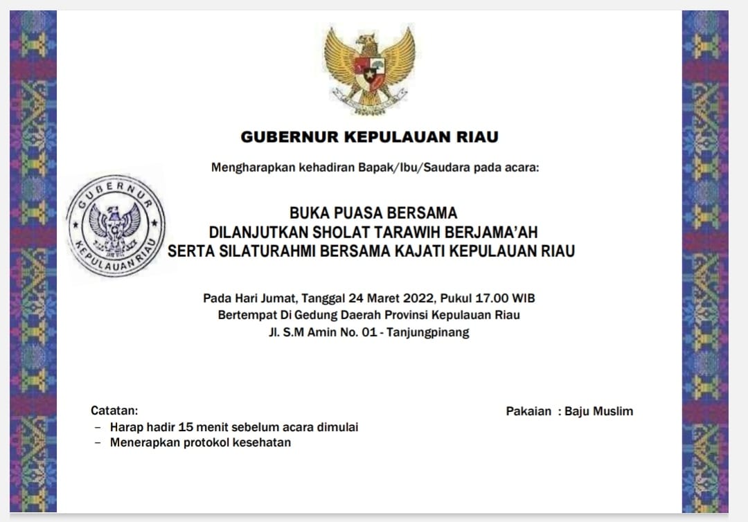 Heboh! Undangan Buka Puasa Bersama Gubernur Kepri Beredar